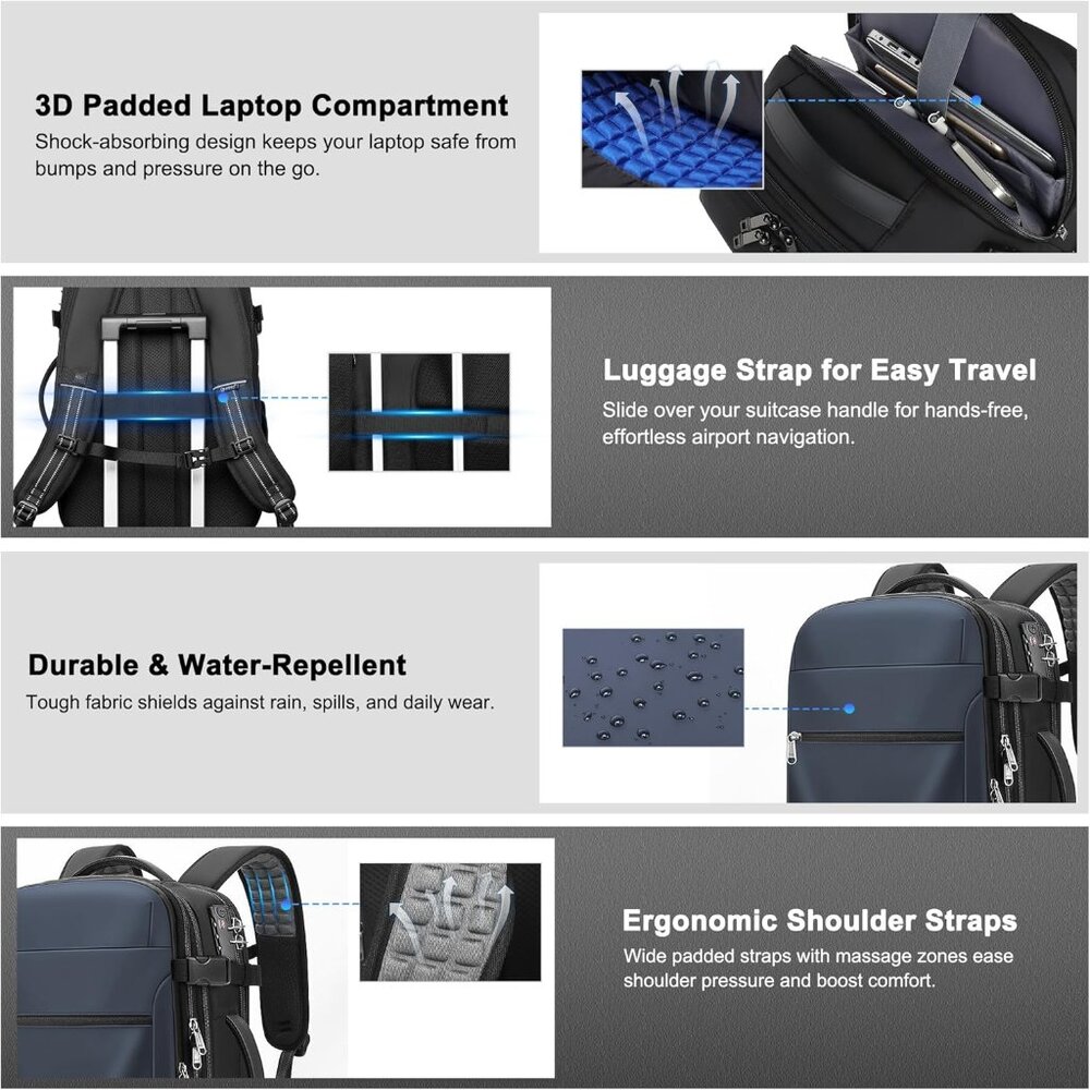Ergonomic Compression Backpack For Travel - Navy … - image 8